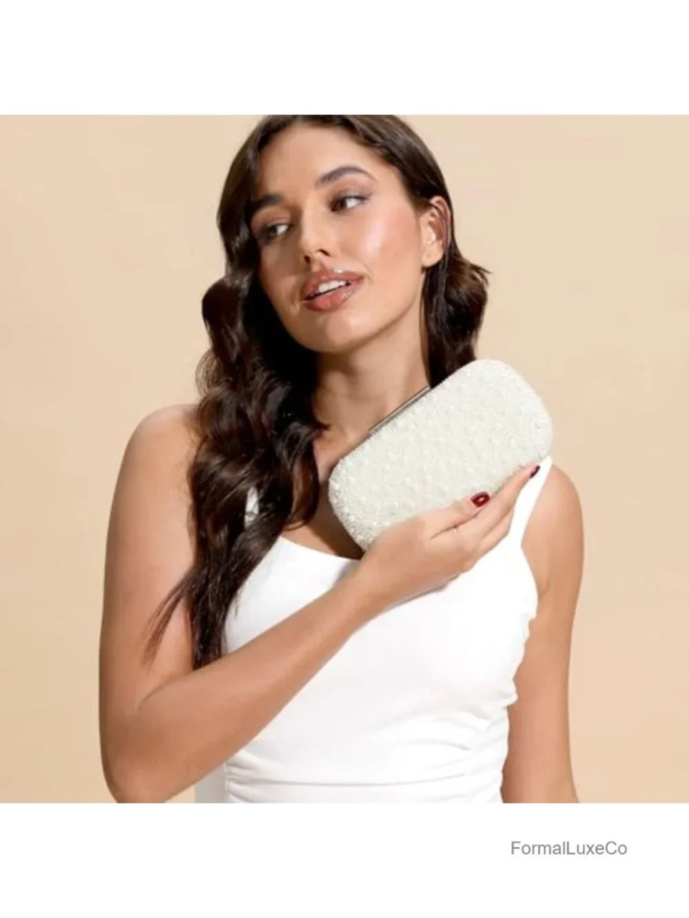Beaded Clutch Purse with Chain Straps, Evening Bag for Weddings